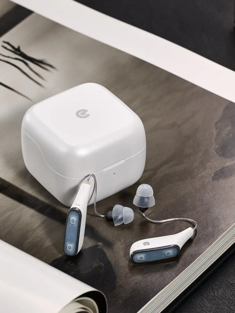 Techmi FacePro RIC hearing aid styled like Bluetooth earbud with app control