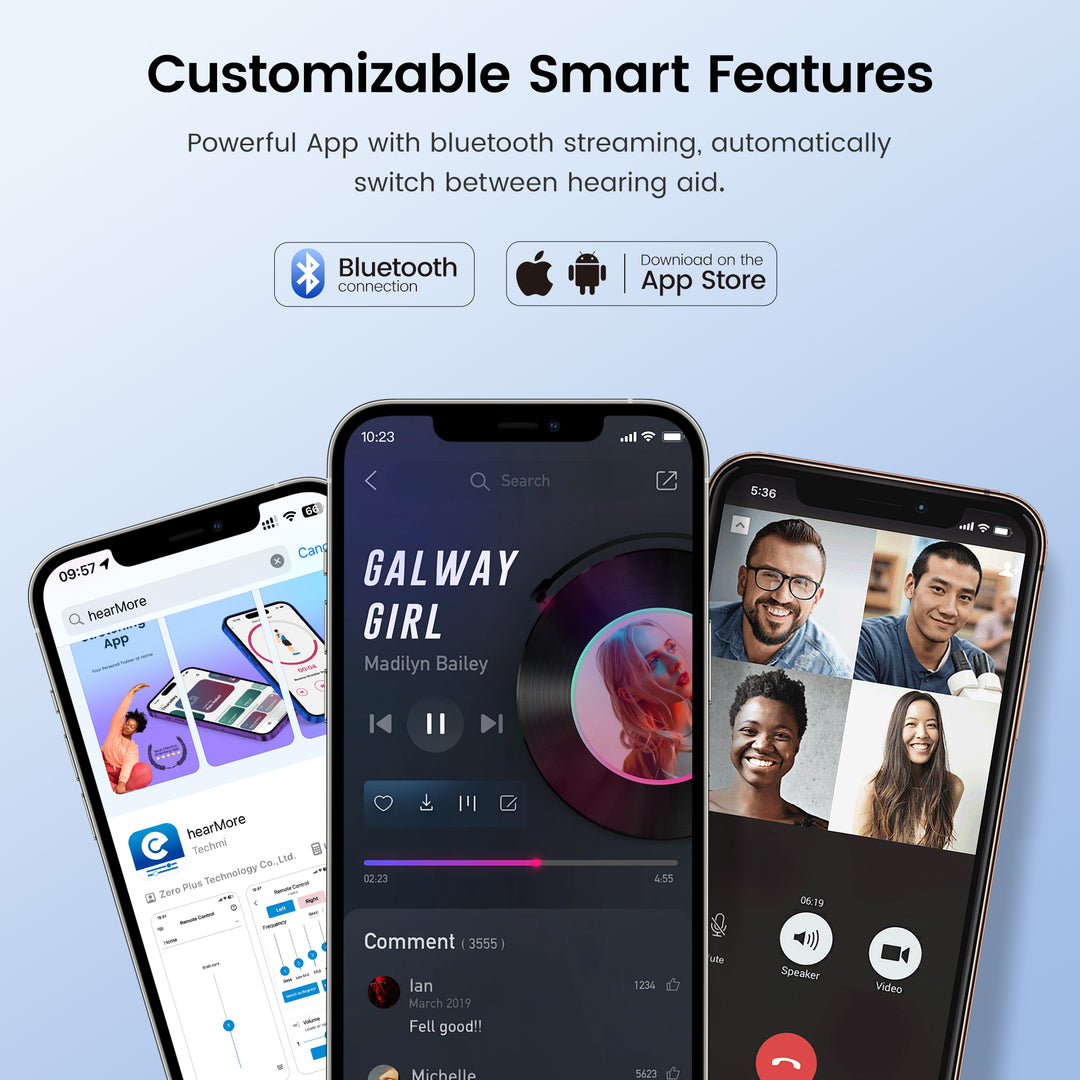 Techmi Match: OTC-Hörgeräte im Ohr mit Bluetooth 5.3 | 43 dB Verstärkung & App-Steuerung