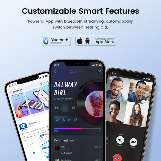 Techmi Match: OTC-Hörgeräte im Ohr mit Bluetooth 5.3 | 43 dB Verstärkung & App-Steuerung